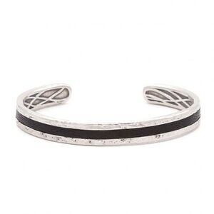 John Varvatos Silver Cuff Bracelet with Textured Leather Band